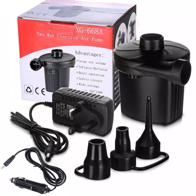 Electric Air Pump for Paddling Pool Fast Inflator Deflator Camp Air Bed Mattress