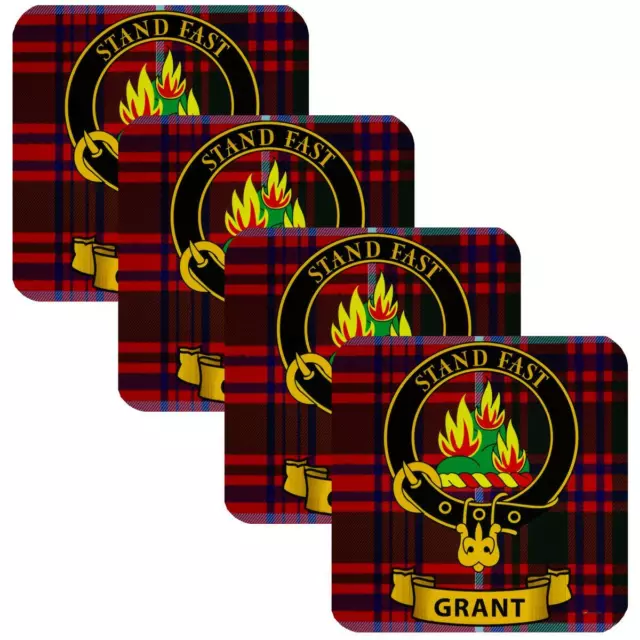 Quadratische Untersetzer Grant Scottish Clan Wappen x4 Kork unterstützt aus Schottland