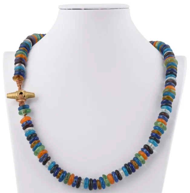 Handmade necklace recycled glass beads brass Krobo Ashanti African jewelry