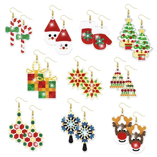 10Pairs DIY Weihnachten Diamant Ohrringe Zeichnung Decor Geschenke Anhänger