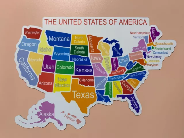 One (1) Large US Map Fridge Magnet STYLE D: "The United States of America"