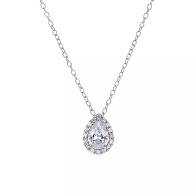 Sterling Silver, Teardrop Necklace, Cubic Zirconia, Adjustable, 925, Pear Shaped