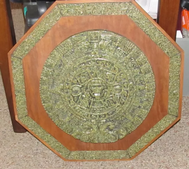 Vintage Mayan Aztec Sun Calendar Crush Malachite Stone Mexican Zarebski