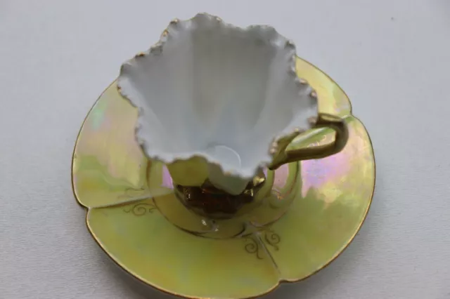 tea party china teacup playset antique toy gold guild yellow cup saucer ruffled 2