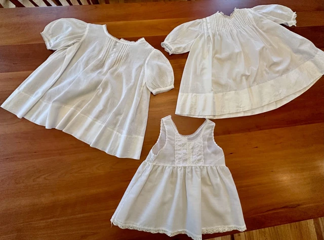 Vintage Antique Infant Christening Gowns + Slip Embroidered Pleated Lace