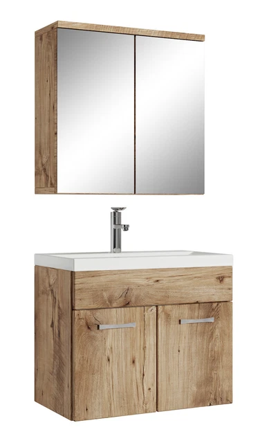 Meuble Salle De Bain Badplaats Montréal 60cm - Lavabo, Meuble, Armoire, Miroir - Blanc Chêne