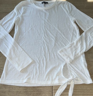 J.Crew Mercantile T-Shirt Tie Front Long Sleeve Neck Women's XS-WORN ONCE White