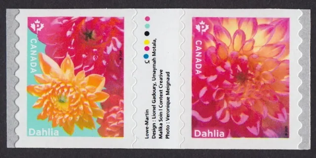 DAHLIA = Coil GUTTER Pair = MNH Canada 2020