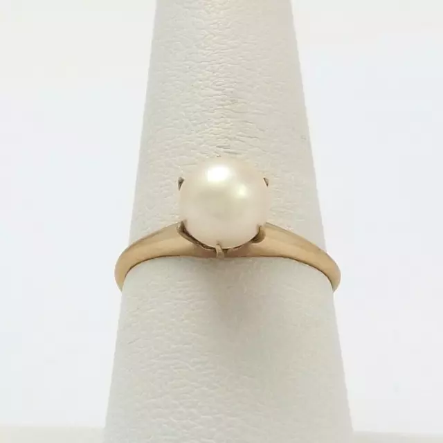 Victorian 10k Gold 7mm Akoya Pearl June Birthstone Ring Sz8