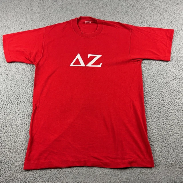 VINTAGE Delta Zeta Shirt Adult Large Red White Logo Womens 90s Single Stitched