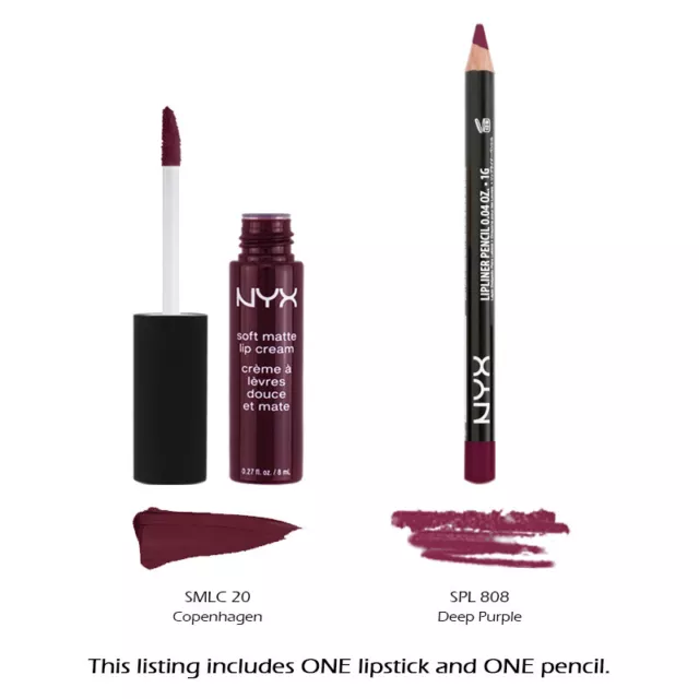 2 NYX crème pour les lèvres douce mate 20 Copenhague + ensemble de crayons à lèvres minces 808 violet foncé * 2