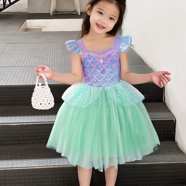 Girls Mermaid Tutu Dress With Sequins - Princess Party Costume With Headband