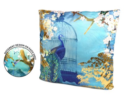 Cuscino di Raso Cuscino Cover Custodia Morbida Oro Metallizzato Impreziosito Birds Floreale 45cm 