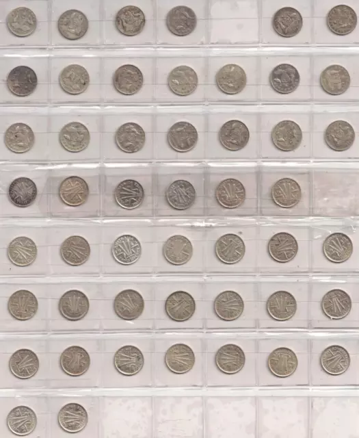 1910/64 3d Collection missing 1915 and 1942, 49 silver coins mixed cond. (Lot 8)