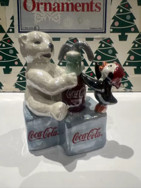 Coca-Cola Marca Perlescente Porcellana Orso Polare 1 Natale Albero Ornamento Nib