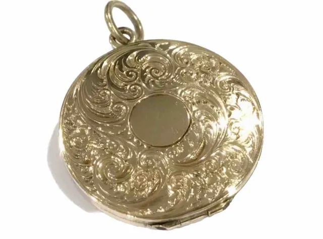 Antique 9ct Gold Large Engraved Mourning Locket Glass Cover For Keepsake 9g