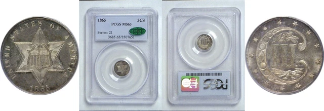 1865 Silver Three Cent Piece PCGS MS-65 CAC 1865 Silver Three Cent Piece PCGS MS-65 CAC