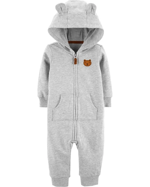 NWT Carter's 9 Months Bear Grey Hooded Neutral Coverall Jumpsuit with Ears