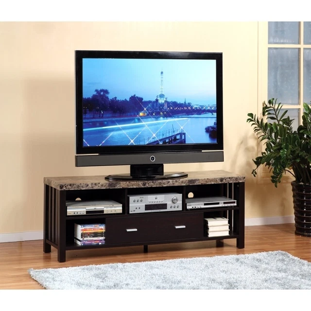 Deluxe Faux Marble Top Tv Stand With 5 Open Shelves.- Saltoro Sherpi
