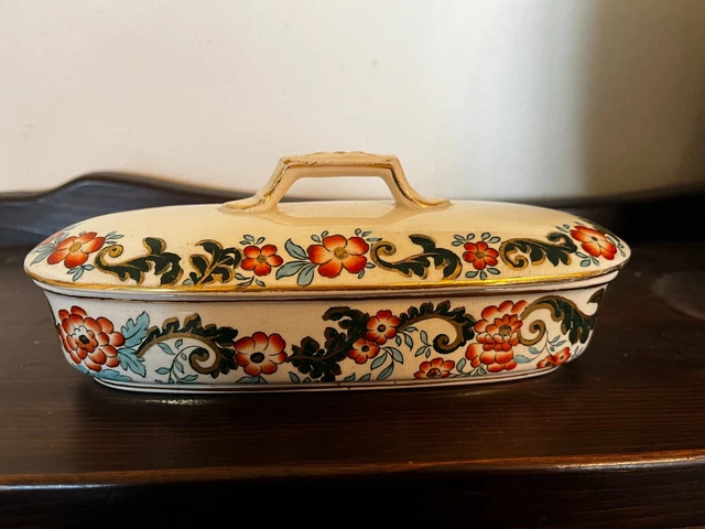 ANTIQUE VICTORIAN IRONSTONE Razor Toothbrush Vanity Box Pink Blue Gold ...