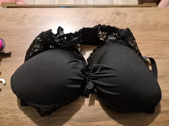 NEW Body Flirt Womens Black Padded Bra in Size UK 38DD LACE TRIMS FREEPOST