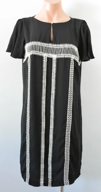 Jane Lamerton Dress Womens Size 10 Black White Embroidered Shift