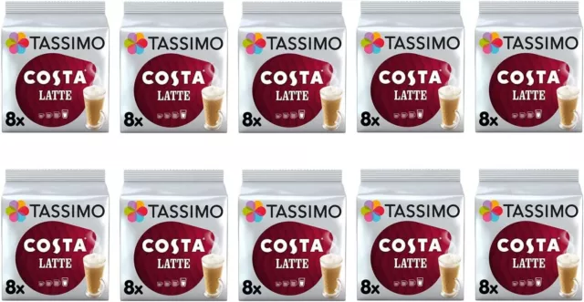 Tassimo Costa Latte Coffee Pods - 10 Packs (80 Drinks) 160 T-Discs