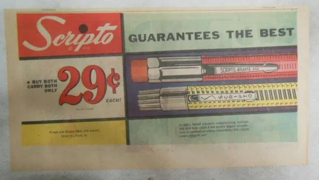 Scripto Pens & Pencils Ad: The Best in Writing ! 1940's Size: 7 x 15 in. 2 pages