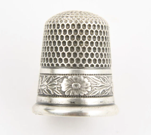 Antique Sterling Silver Floral Daisy Flower Band Simons Bros. Thimble Sz 10
