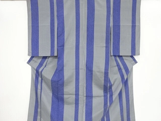 39174# Japanese Kimono / Antique Hitoe Kimono / Woven Stripes & Stream