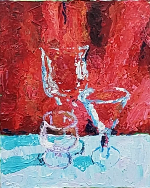 original acrylic painting on canvas by deceased artist 8x10 wine martini glasses