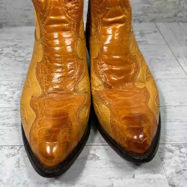 Tony Lama Western Boots Men 9.5D Yellow Brown Leather Pull On Cowboy Pointed Toe 3