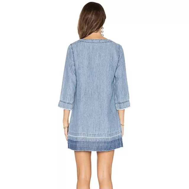 Michael Stars Size M Chambray Tencel Lace Up Shift Dress 3