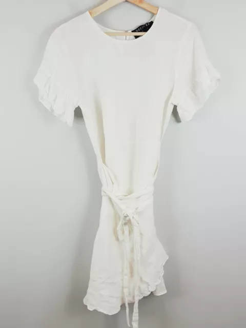 Uo suddenly spring linen ruffle tie dress sale