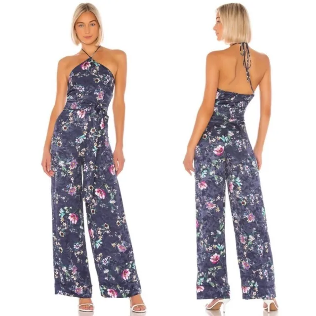 NWT House of Harlow 1960 x Revolve Blue Floral Halter Jumpsuit XXS