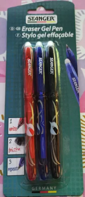 3x Eraser Gel Pen, Radierbare Gel Stifte Set Rot Blau Schwarz Nachfüllbar Büro