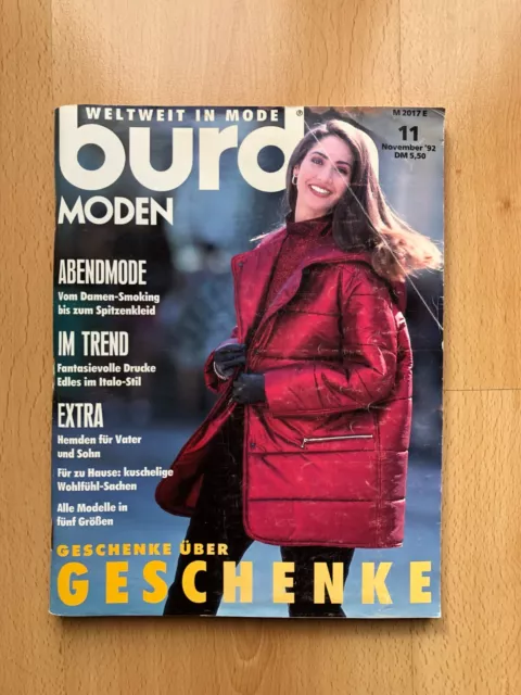 burda moden Zeitschrift 11/1992 mit Schnittbogen