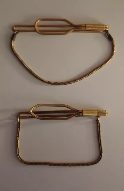 Vintage Forstner A&Z 12K Yellow Gold Filled Tie Bar Clip with Chain Lot of 2
