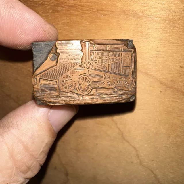 Printing Block “ Old Industrial Machine On Buggy/wagon “ Great Details! Copper