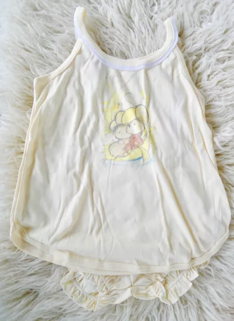 Original Vintage 70s unused 8 - 9 years girls yellow shortie PJs mice graphic