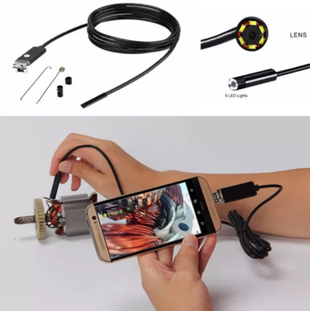 1M 7mm Car Endoscope HD 2IN1 USB Camera 6Led Android Endoskop Inspection Camera