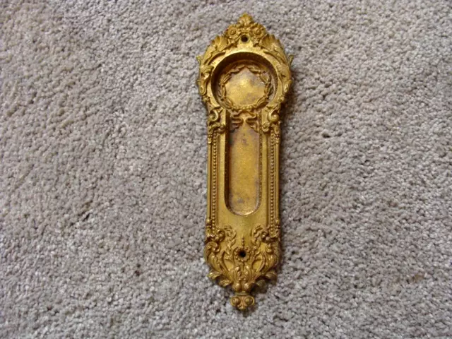 Antique Brass / Bronze Pocket Door Plate Backplate Courtray Ornate