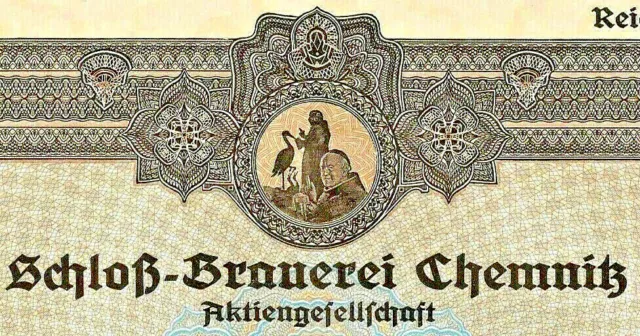 Schloß-Brauerei Chemnitz AG hist. Aktie 1939 Sachsen Bier Eis Wasser Mönch