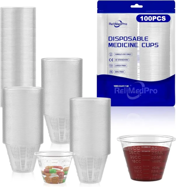 100, 1 oz (30 ml) Graduated Disposable Medication Cups, Bulk Pack of Small Plast