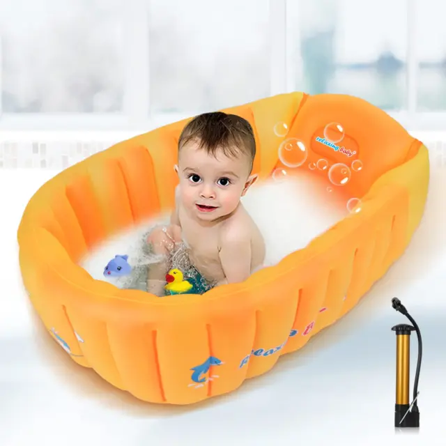 Inflatable Baby Bathtub, Anti- Slip Toddler Tub Portable Newborn Bathtub with Fo
