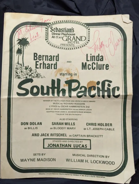Sebastian's Dinner Playhouse Grand Hotel South Pacific Autographed Vintage 1980s