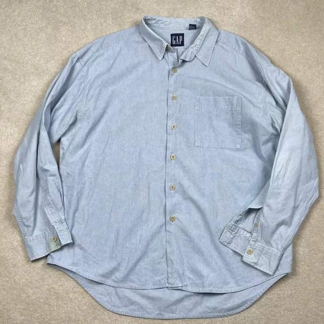Vintage GAP Denim Blue Button Down Shirt L/S Light Wash Mens XL Oversized 90s
