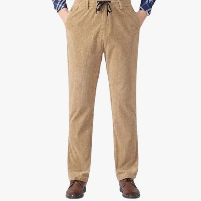 MEN CORD PANTS Elastic Waist Straight Corduroy Trousers Casual Regular ...