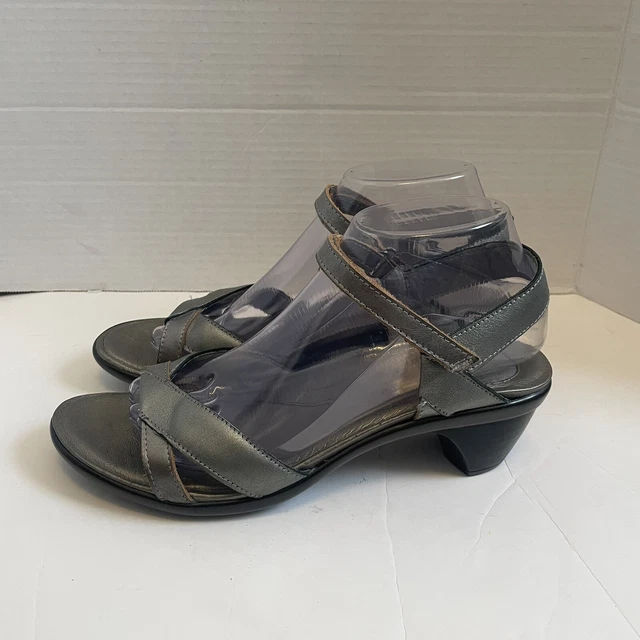 Naot Womens Gray Hook Loop Slingback Silver Sandals Heels Sz US 9-9.5 EU 40