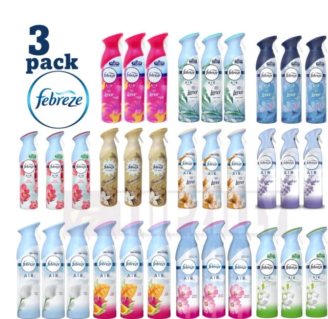 3 x Febreze Air Mist Air Freshener Eliminates Odours Spray 300ml Select Scents